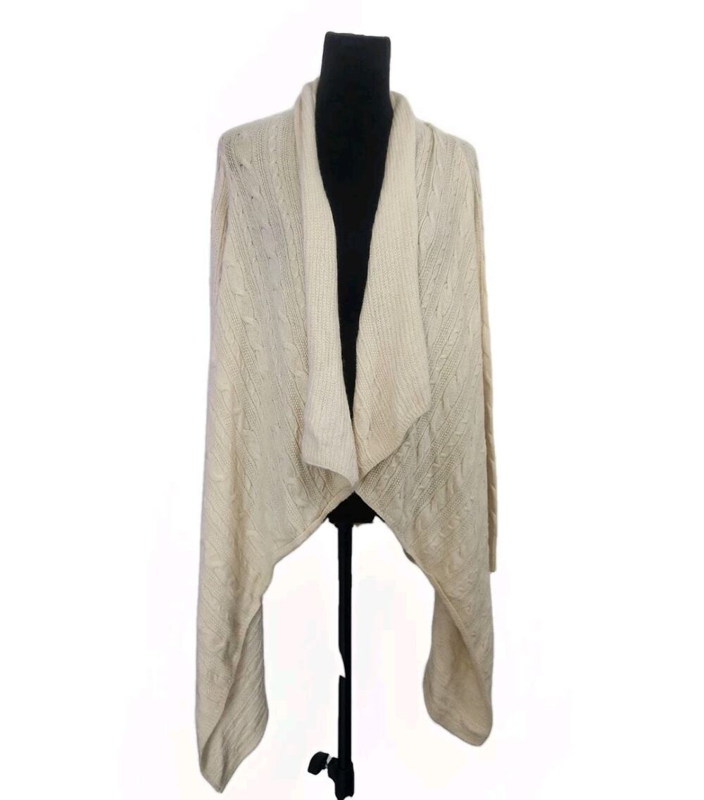 Vineyard Vines Cashmere Blend Cable Knit Open Front Waterfall Cream Cardigan M